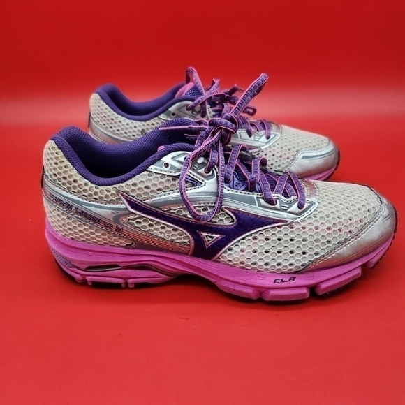 Mizuno Shoe Women's 7 Wave Legend 3 Pearl Gray Pink Purple Running Sneakers - Picture 7 of 12